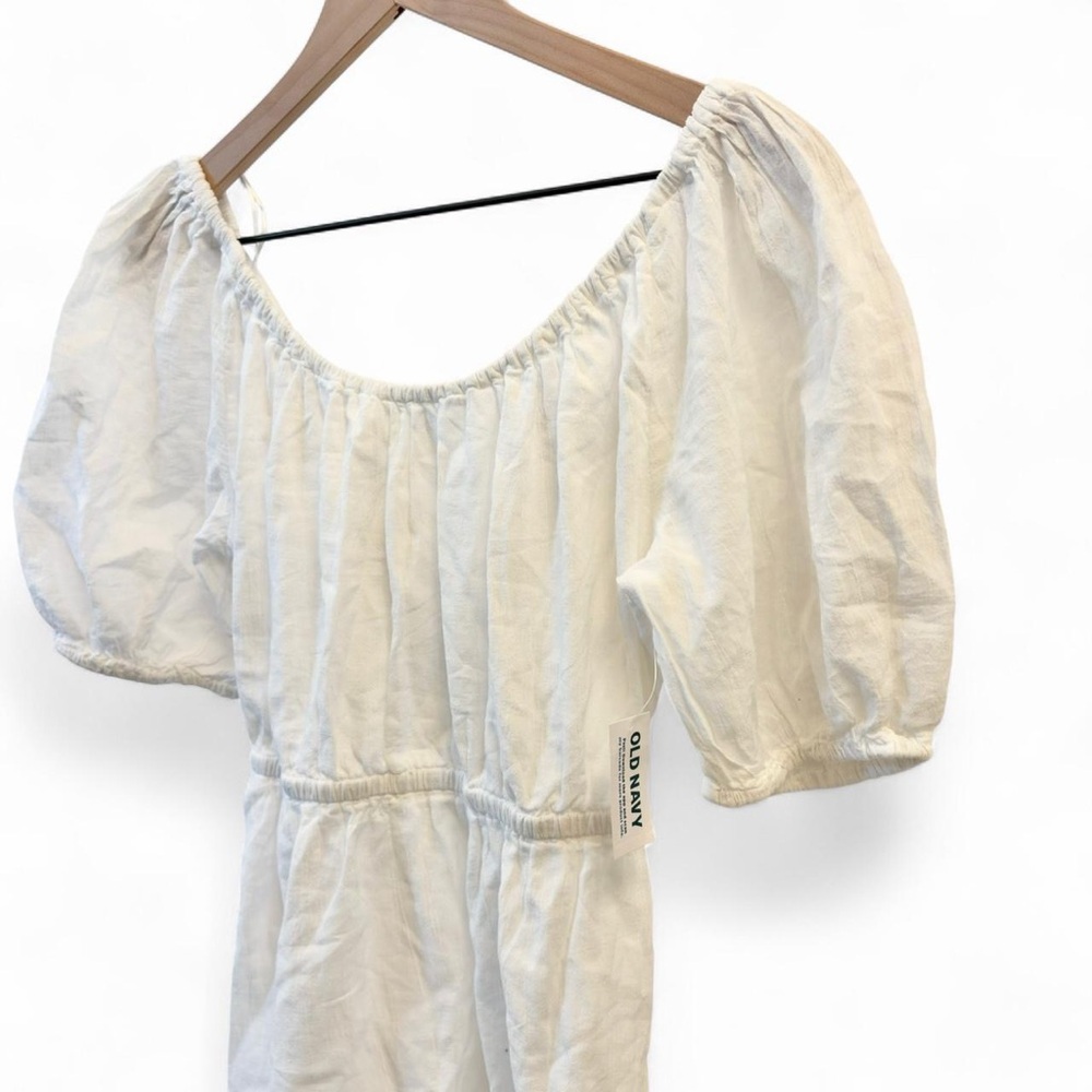 NWT Old Navy Dress White Puff Sleeve Tie Back Cut-Out Mini Dress Sz S - Picture 4 of 4